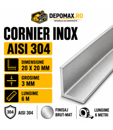Cornier inox AISI 304, 20 x 20 x 3 mm, 6 metri